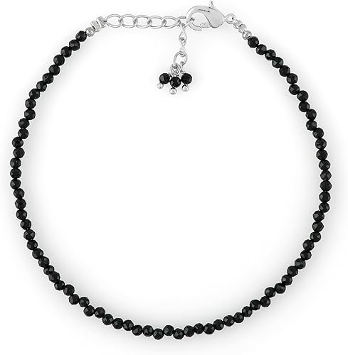 Natural Black Tourmaline Beads Bracelet Micro Faceted Gemstones Jewelry For Her, Birthstone Energy Healing Crystals, Silver Plated Chain 8 inch