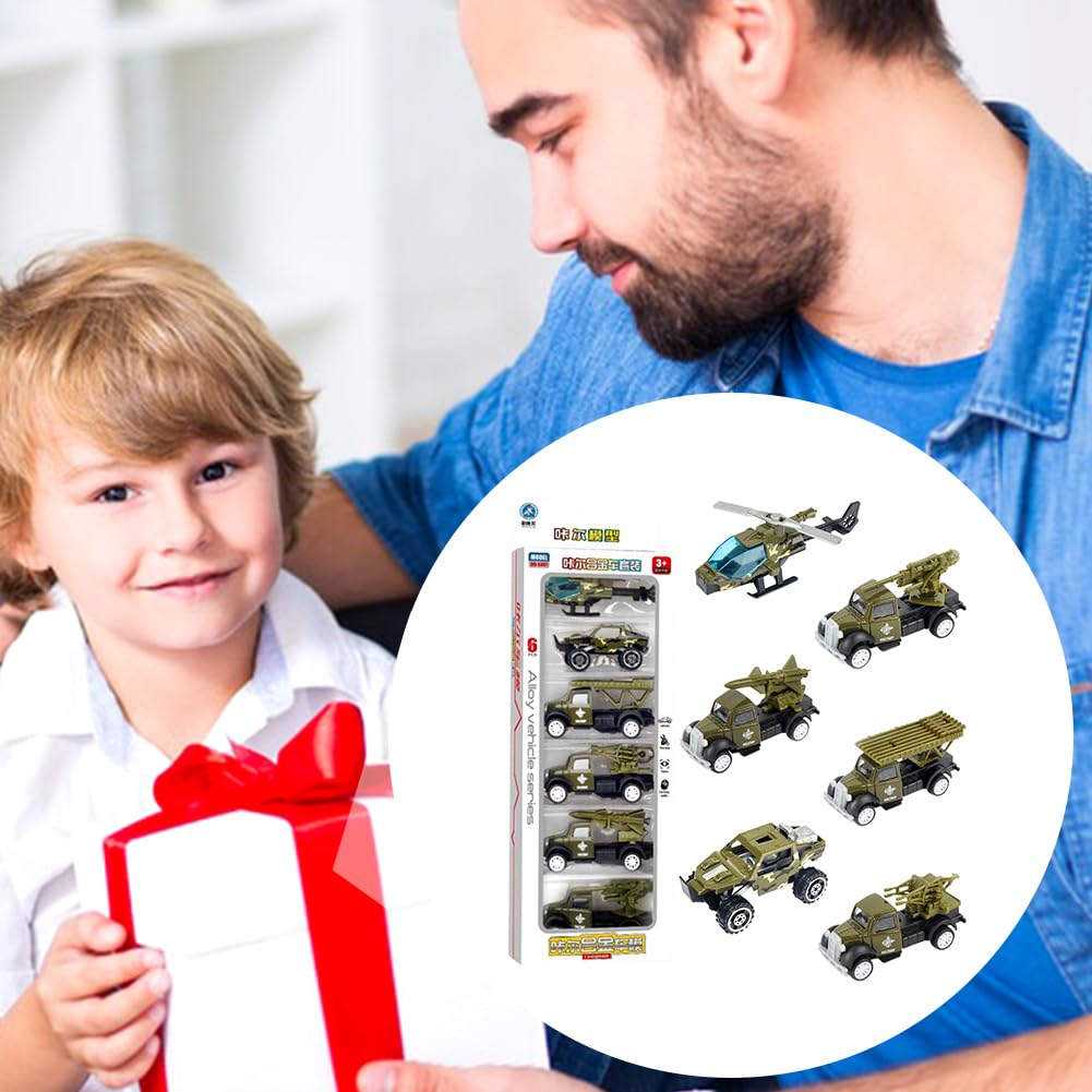 Jouet Militaire, 6PCS Militaire Jouet Voiture Miniature Véhicule Militaire Moulage sous Pression Véhicule de l'armée avec Tank Hélico Camion Militaire Jouet Voiture Modèles Cadeau pour Enfants 4 5 6 7