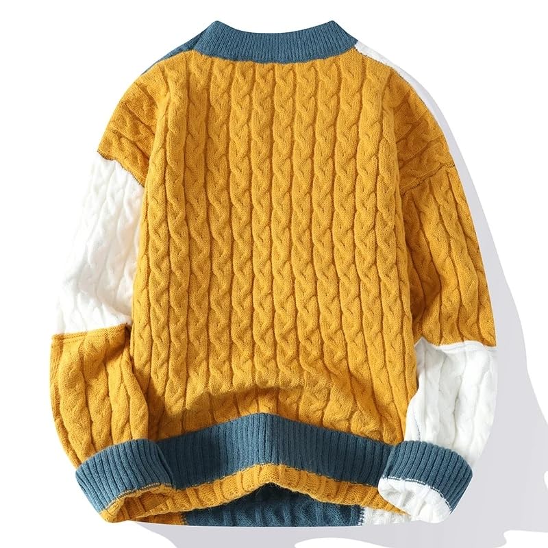 Winter Patchwork Loose Sweater Men Streetwear Casual Sweaters Warm Knitting Pullovers3