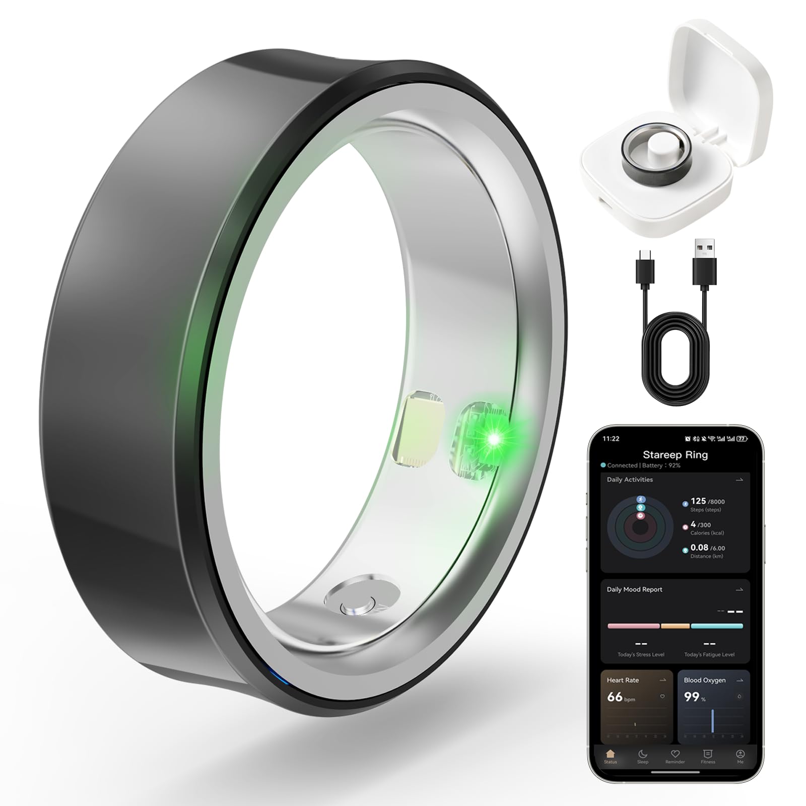 Smart Ring for Women & Men, Fitness & Activity Tracker, Sleep Monitoring, 7-Day Battery Life, 5ATM Waterproof, No Subscription Fee, iOS & Android Compatible (Black, 10)-image-37