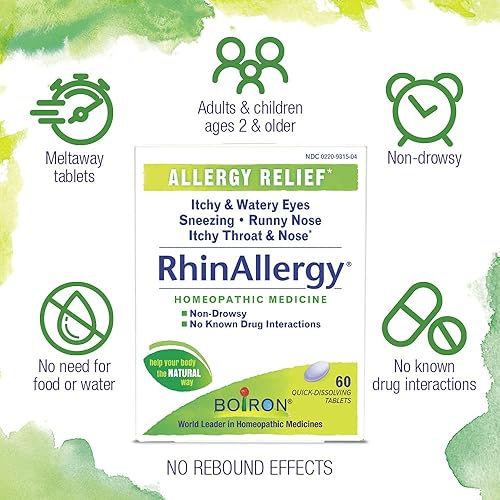 Miniatura 4 de Boiron RhinAllergy Tablets para aliviar los síntomas de alergia de estornudos secreción nasal y picazón en los ojos o garganta 60 unidades