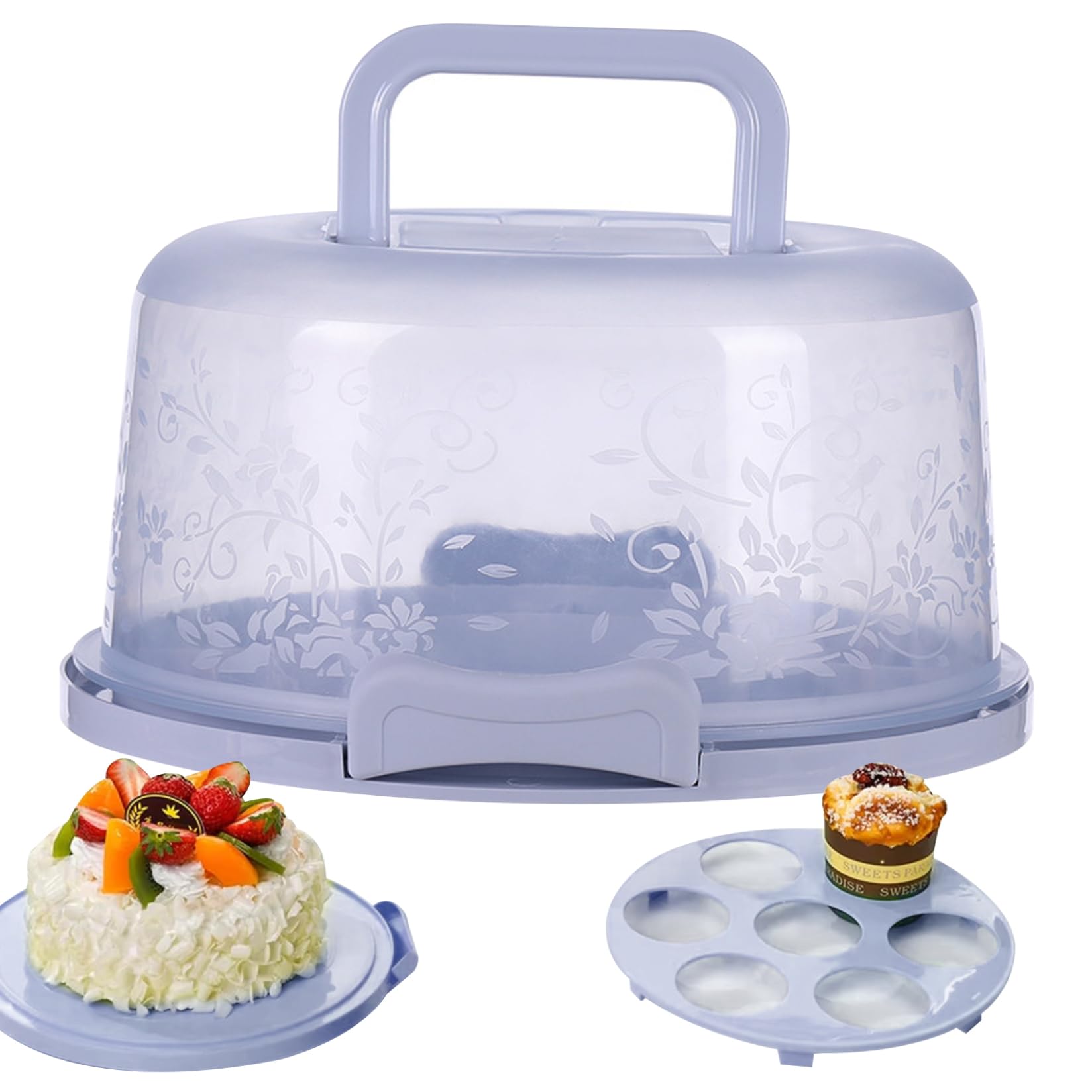 Hbbgdiy Cake Carrier Cake Holder For 6 Inch Cake Bpa-Free Plastic Carrier With Lid And Handle Portable Stand With Secure Lock For Cupcakes, Pastries, Desserts And Party Transport