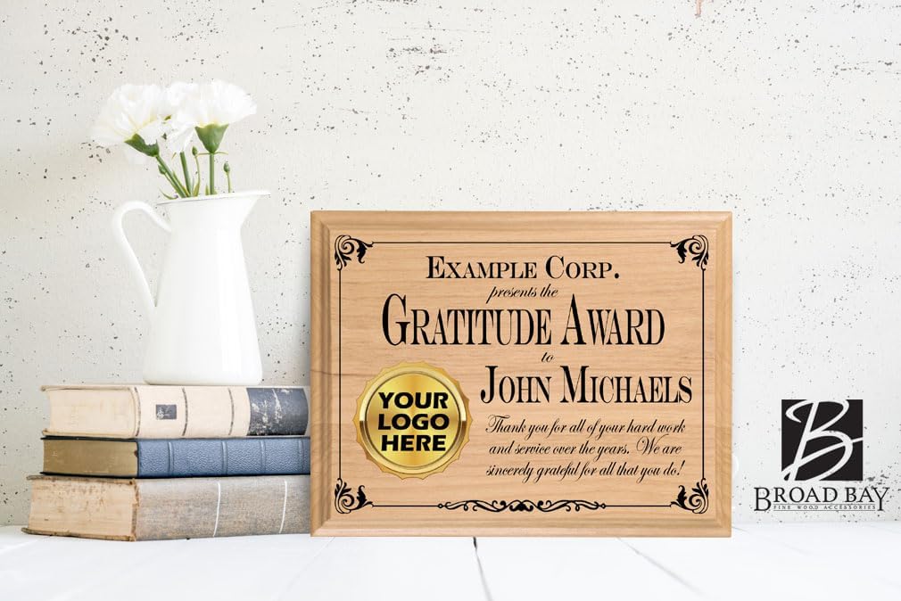 Recognition Award Plaque with Custom Logo - Upload Image or Your Logo - Promotion, Retirement, or Achievement - Military, Sports, School, Business, Government, or Corporate Gift