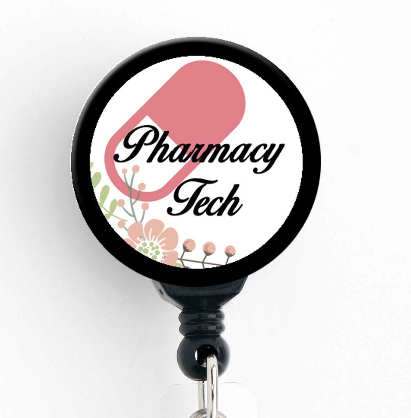 Pharmacy Tech Floral Retractable Badge Reel with Swivel