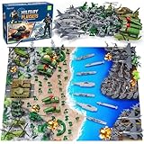 Kusntin Army Men Playset – 117 Pcs Military Toy Soldiers Set with Action Figures, Battle Mat, Tanks, Helicopter, Submarine & Weapon Gear – Army Toys for Boys Ages 4-12, Great Gift for Kids