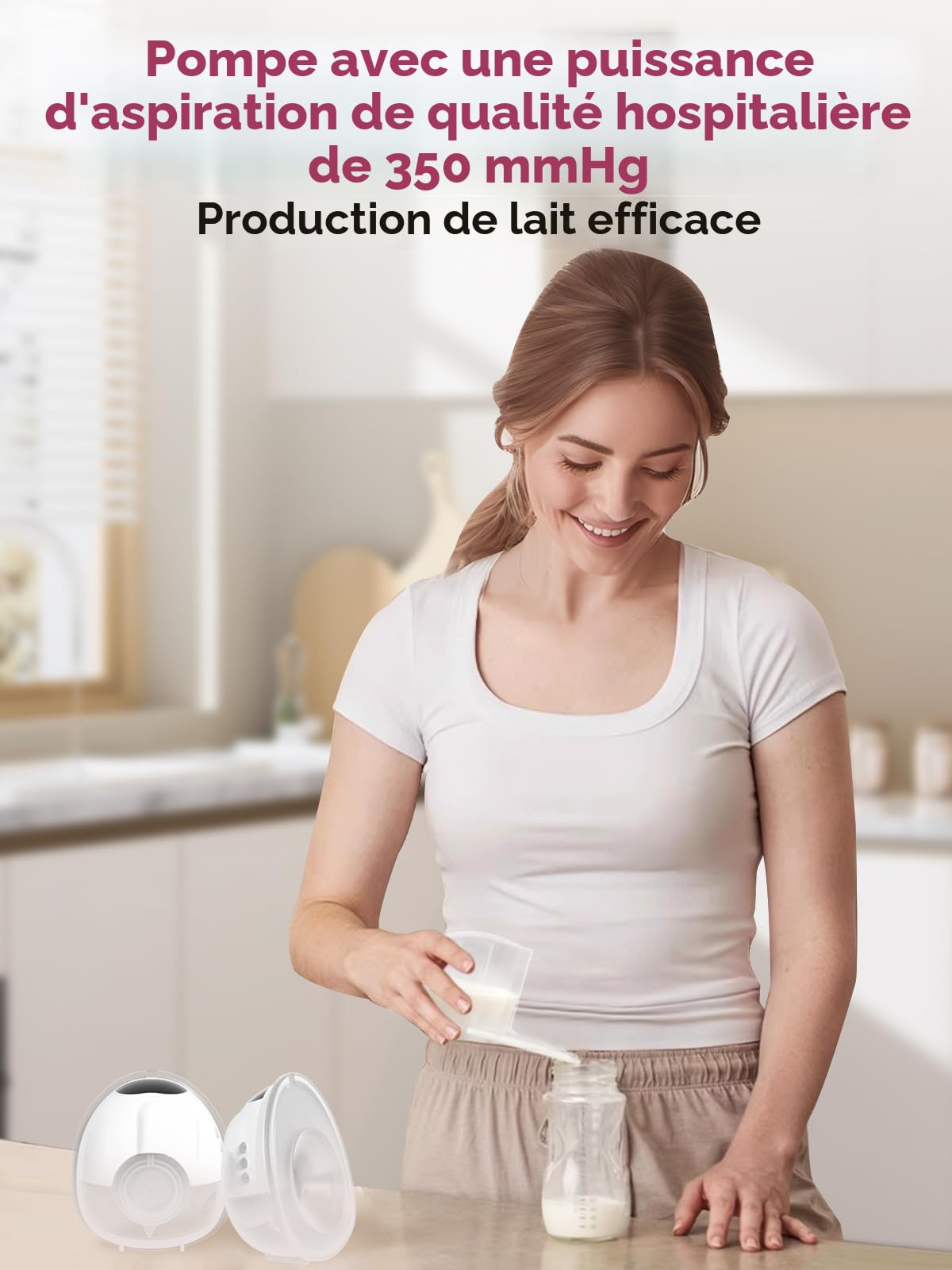 Lulia Tire Lait Electrique Main Libre LU05, 4 Modes 9 Niveaux, 350mmHg Forte Aspiration, Komfortabler & Portable, Sans BPA, avec Bride de 17/19/21/24 mm (1 Paquet-Blanc)