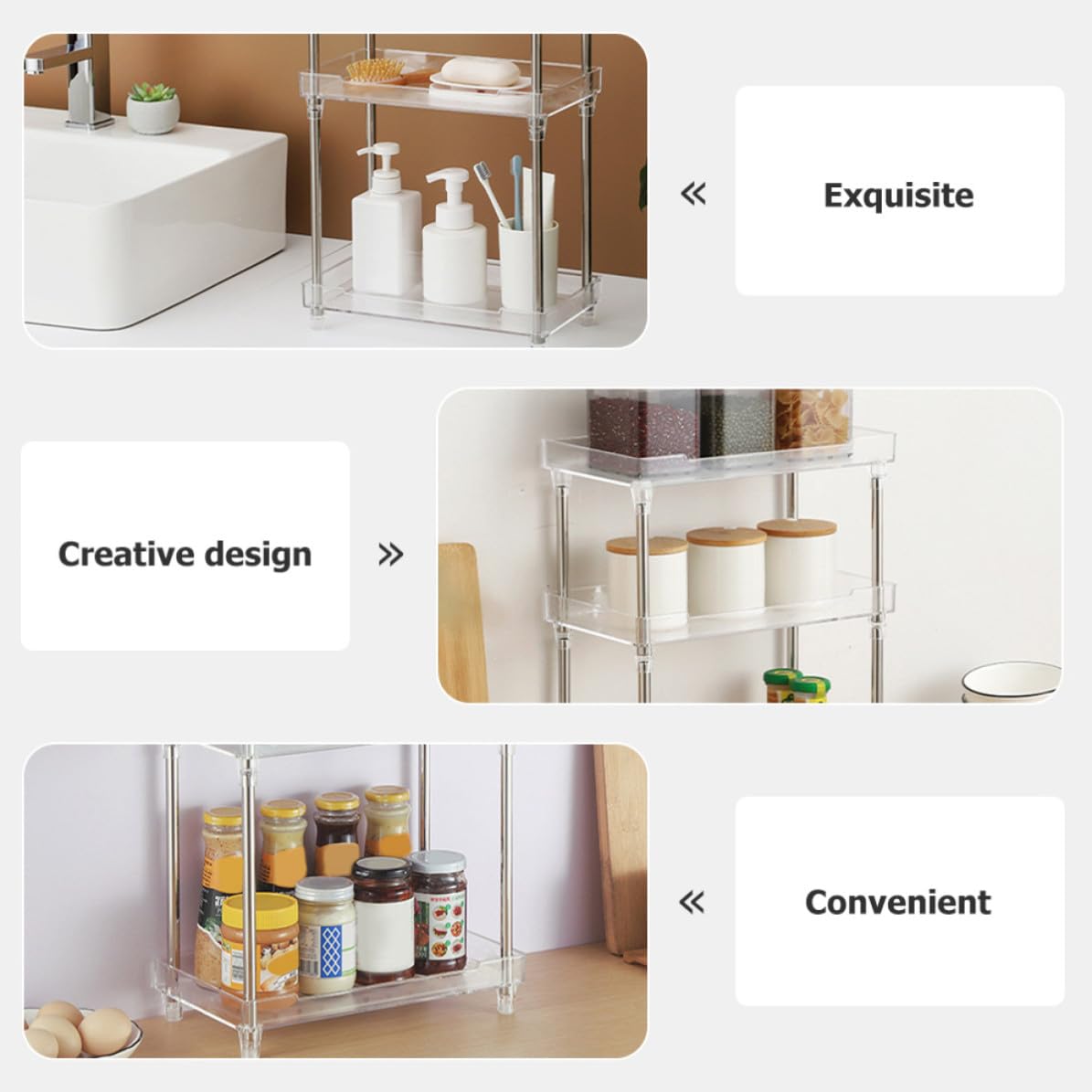 GANAZONO Estante de Almacenamiento Multicapa para cosméticos de Escritorio y Lavabo de baño, para perfumes y Cuidado de la Piel, PS y Acero Inoxidable, Mantiene Limpio y ordenado