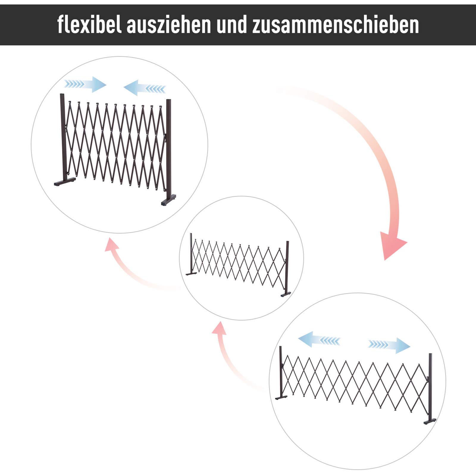 Outsunny Scherengitter Absperrgitter Scherensperre ausziehbar 35-300cm Garten Alu Braun H103,5cm