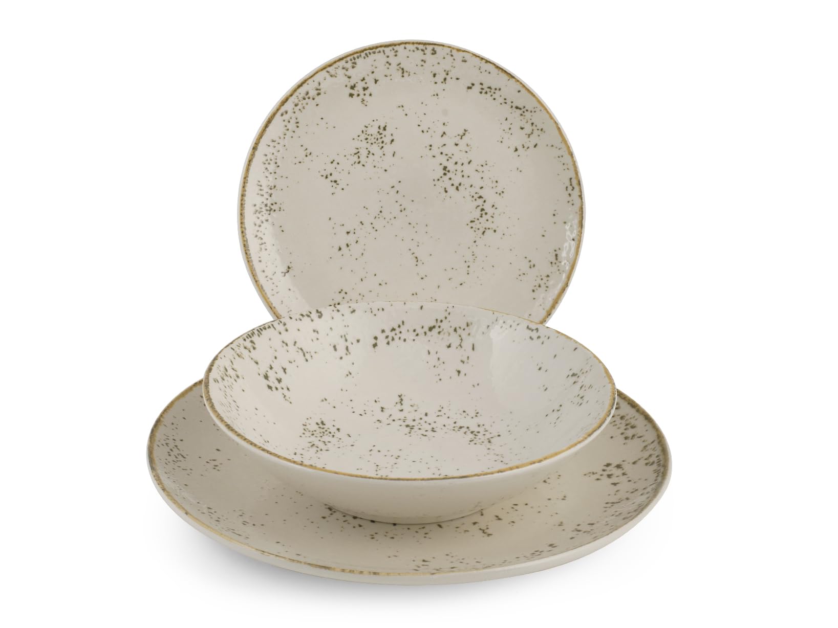 H&H, Servizio Piatti 18 Pezzi in Stoneware, Planet Beige Puntinato, Piatti Piani, Fondi e Frutta, Lavabile in Lavastoviglie