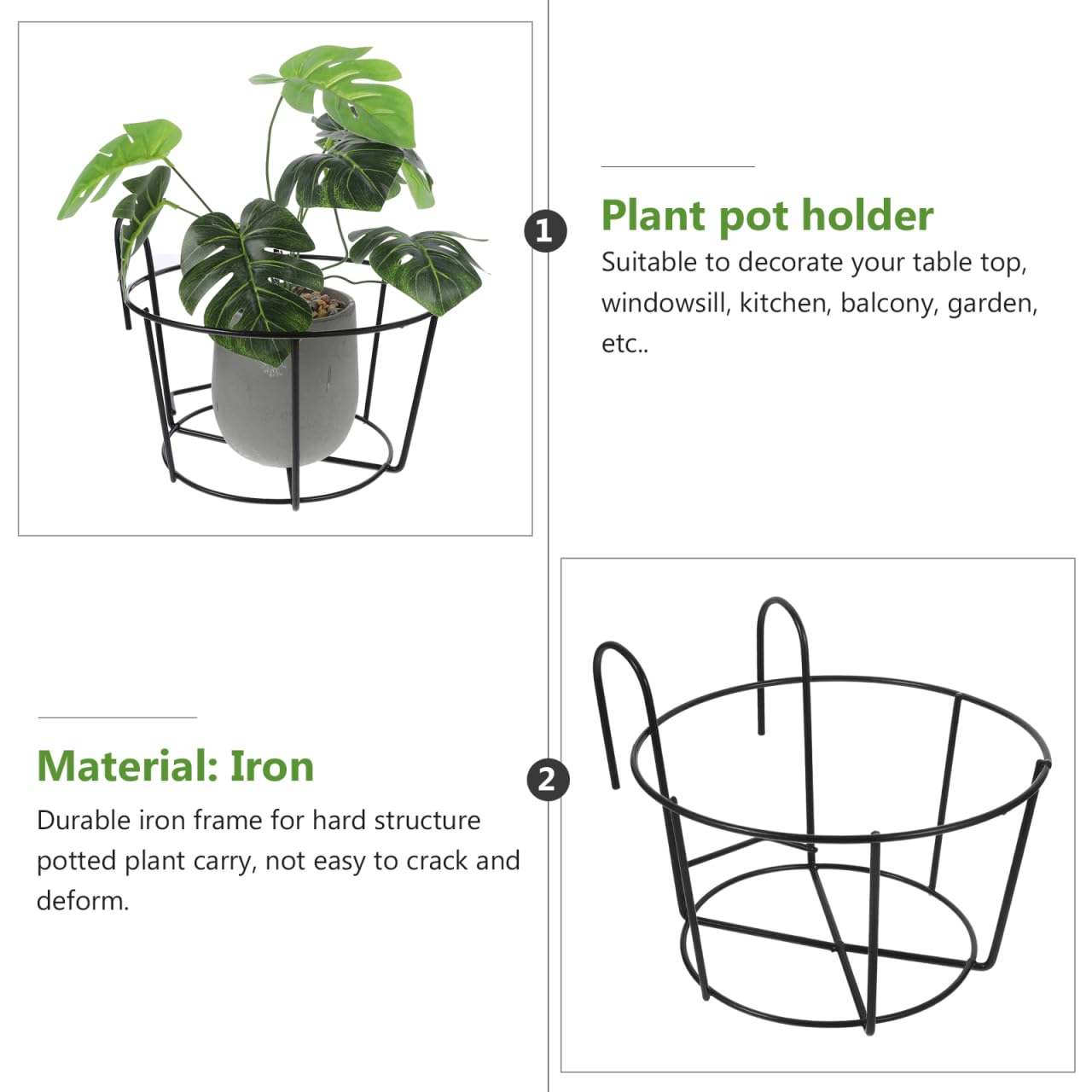 YARNOW 2pezzi Supporto Per Fioriere Sospese Ferro Da Design Artistico Per Balcone Giardino e Ufficio Nero