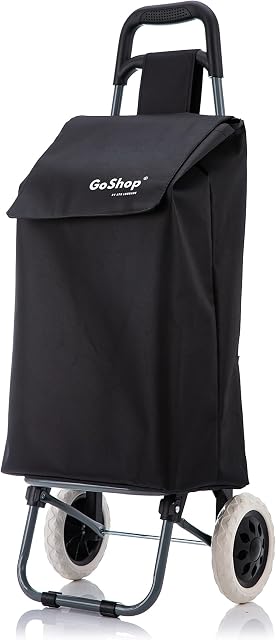 Premium 59L Lightweight Shopping Trolley, Hard Wearing & Foldaway Trendy Folding/Collapsible Push/Pull Carts for Easy Storage with 2 Wheels (59L, Plain Black)