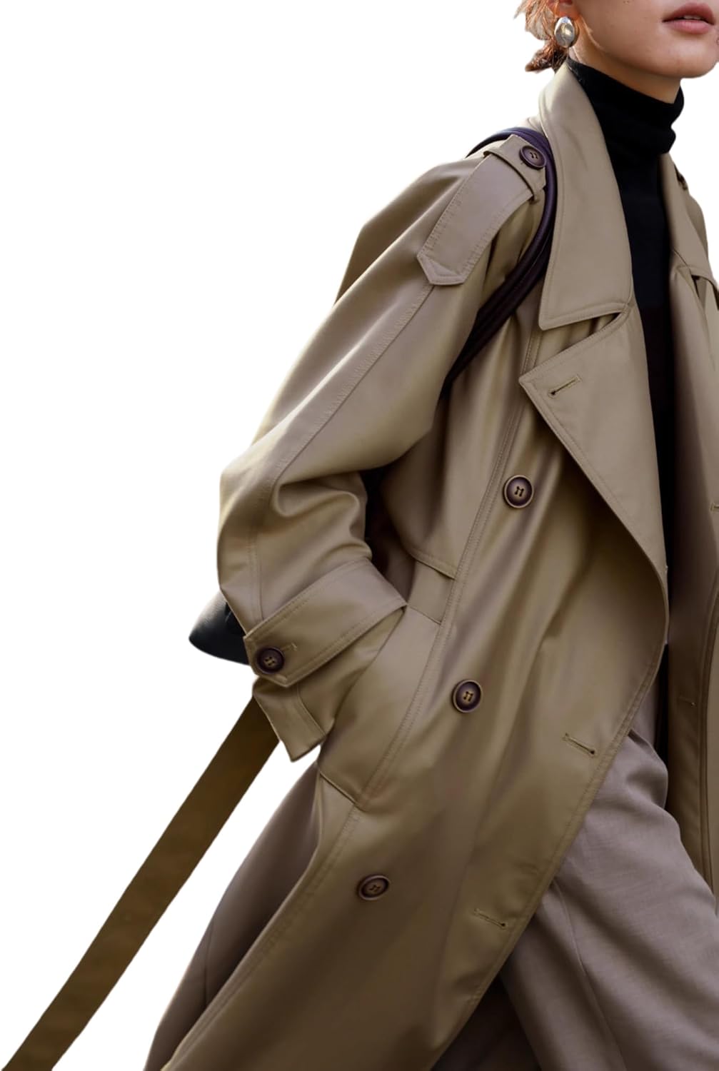 Classic Long Double-Breasted Women Trench Coats with Belt Spring Fall Outerwear Windbreaker Duster Coat for Ladies - Image 8