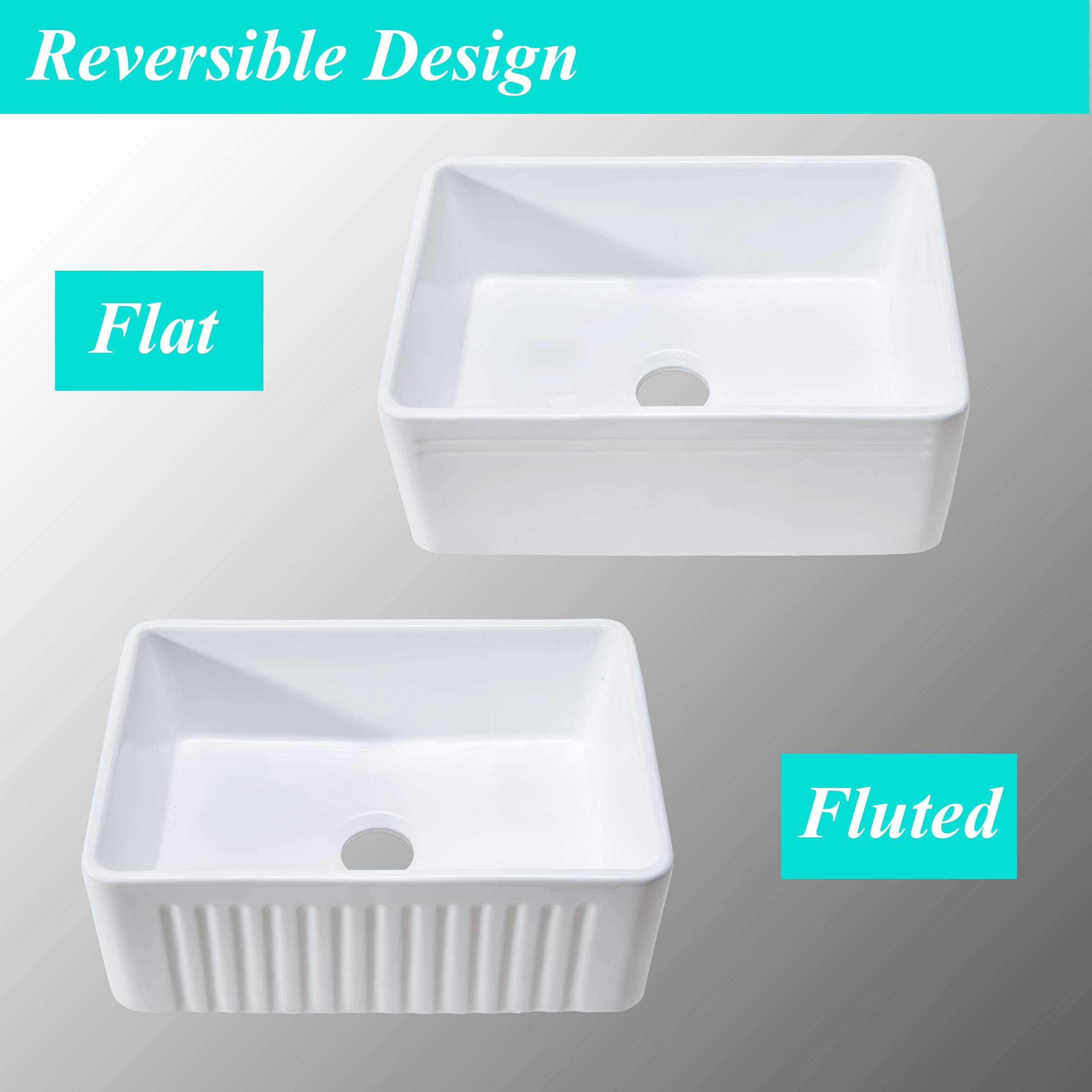 KINGO HOME 24 Inch White Fireclay Farmhouse Sink, ApronFront Porcelain