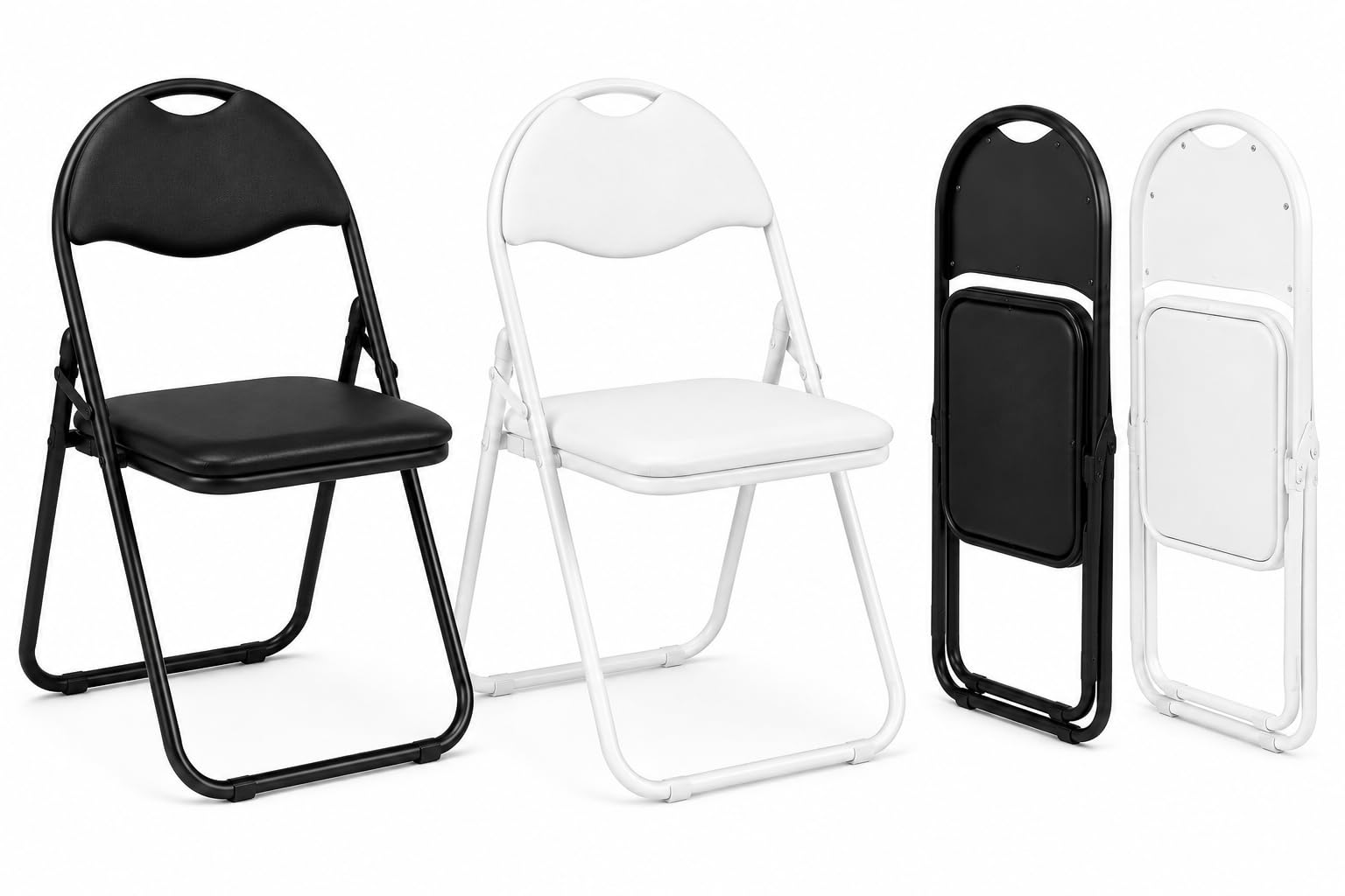 SuperGift.com Folding Chair Padded Paris Faux Leather Heavy Duty Steel Metal Frame Folding Back Rest Chair for Home Garden Office Dining (Black)
