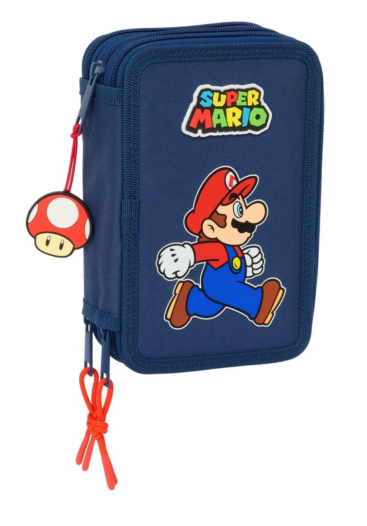 SUPER MARIO TRICK - piórnik szkolny z 37 przyborami w zestawie, piórnik dla dzieci, piórnik dla dzieci, idealny dla dzieci w wieku 5-14 lat, wygodny i wszechstronny, jakość i wytrzymałość, 12,5 x 5,5