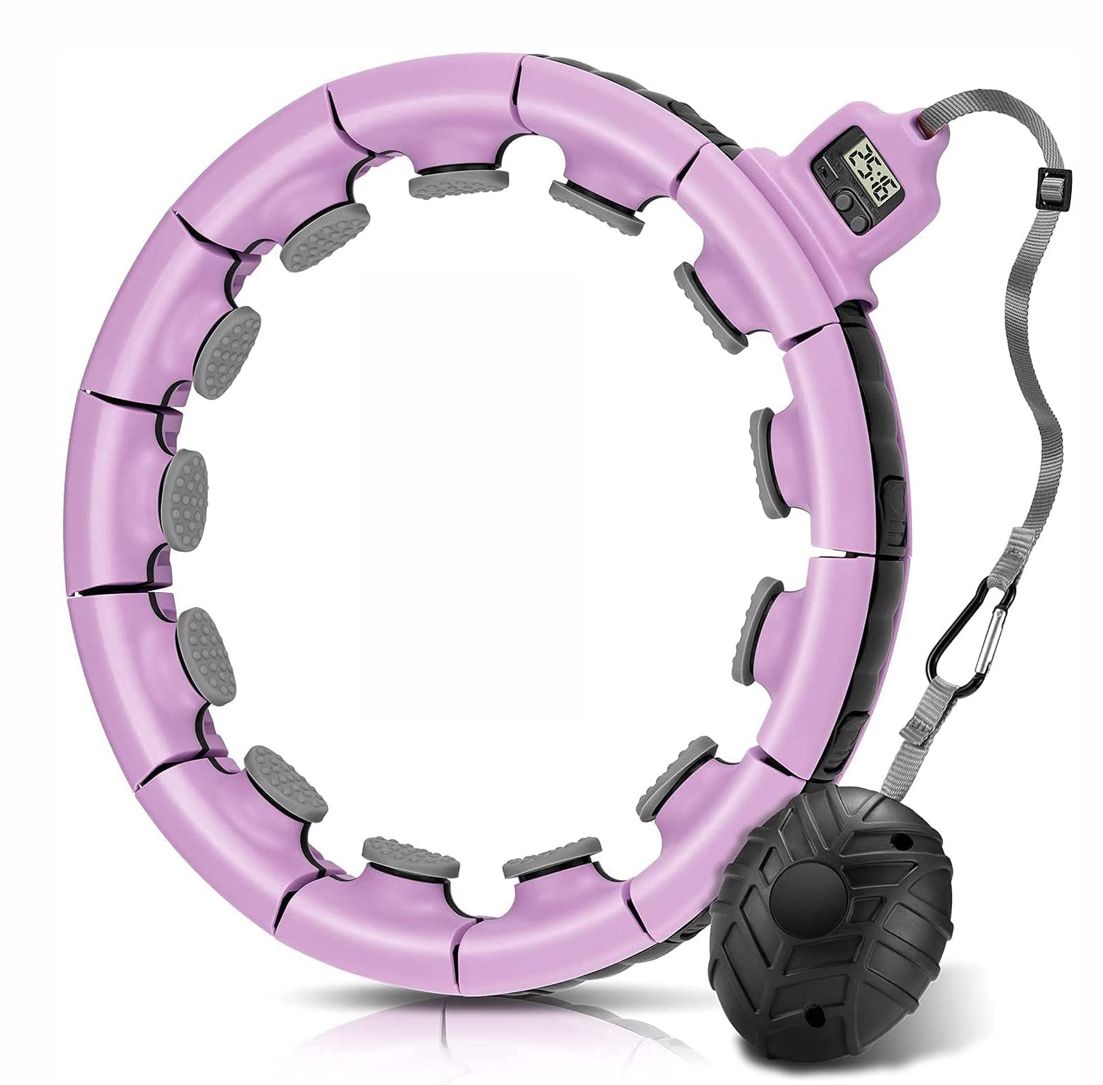 HAOYING Smart Weighted Fitness Hula Hoops for Adults,Non-Falling Detachable Exercise Hoop with Timer (Pink)