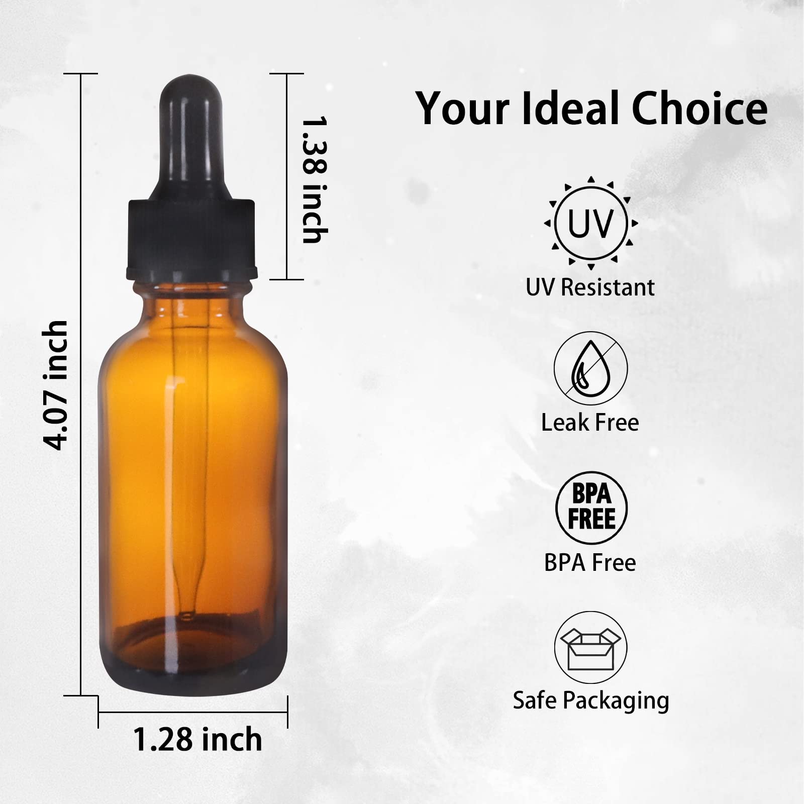 Lot de 48 flacons en verre ambré de 28,3 g avec compte-gouttes en verre pour huiles essentielles, parfums et produits chimiques de laboratoire (brosse, entonnoirs, 2 compte-gouttes