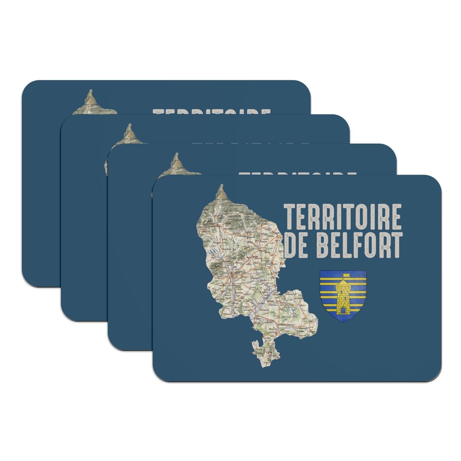 Sets de table bleu caoutchouc Territoire de Belfort grand format x4