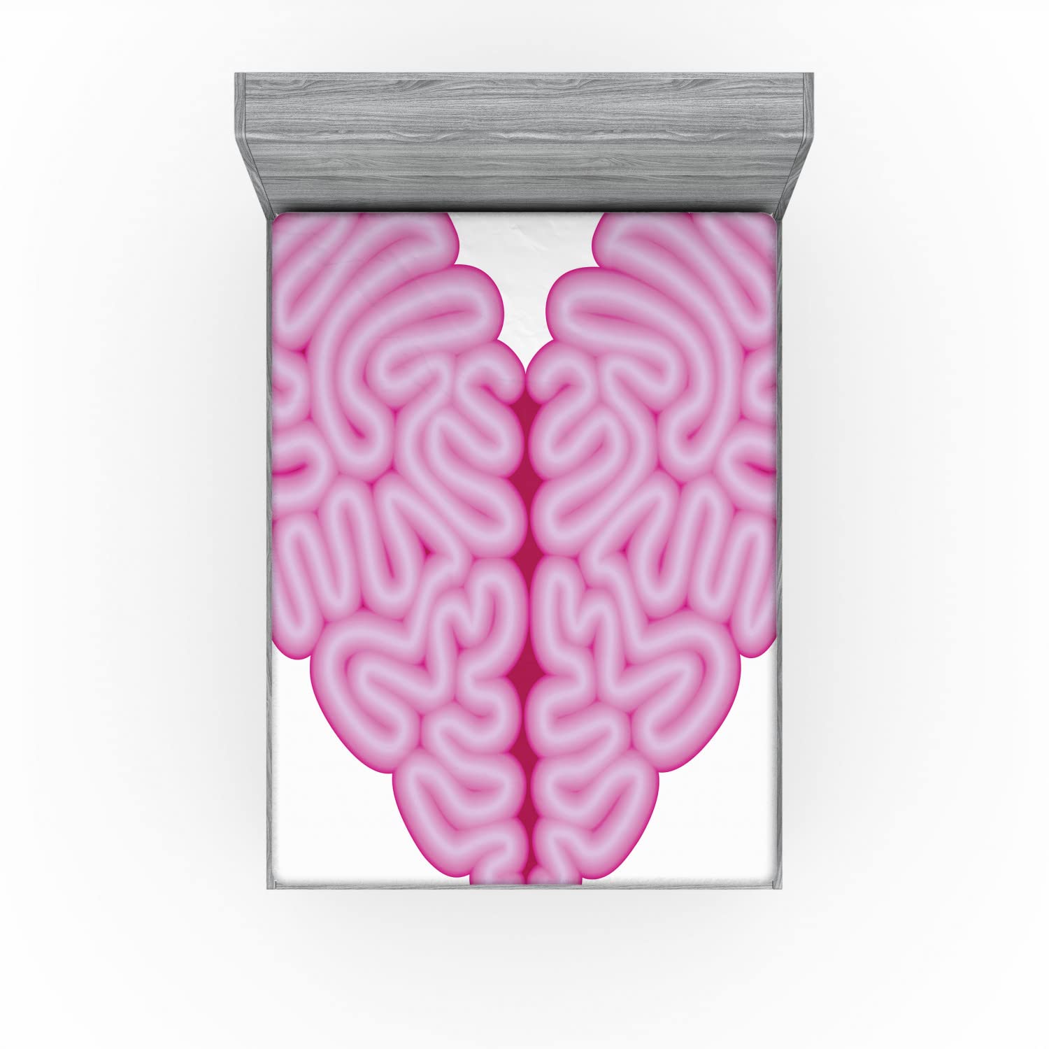 Ambesonne Romantic 2 Pack Fitted Sheet, Brain Look Simple Heart, Bed Cover All-Round Elastic Deep Pockets 2 Pieces, Package Contains 2 Full Size Fitted Sheets, White Pink