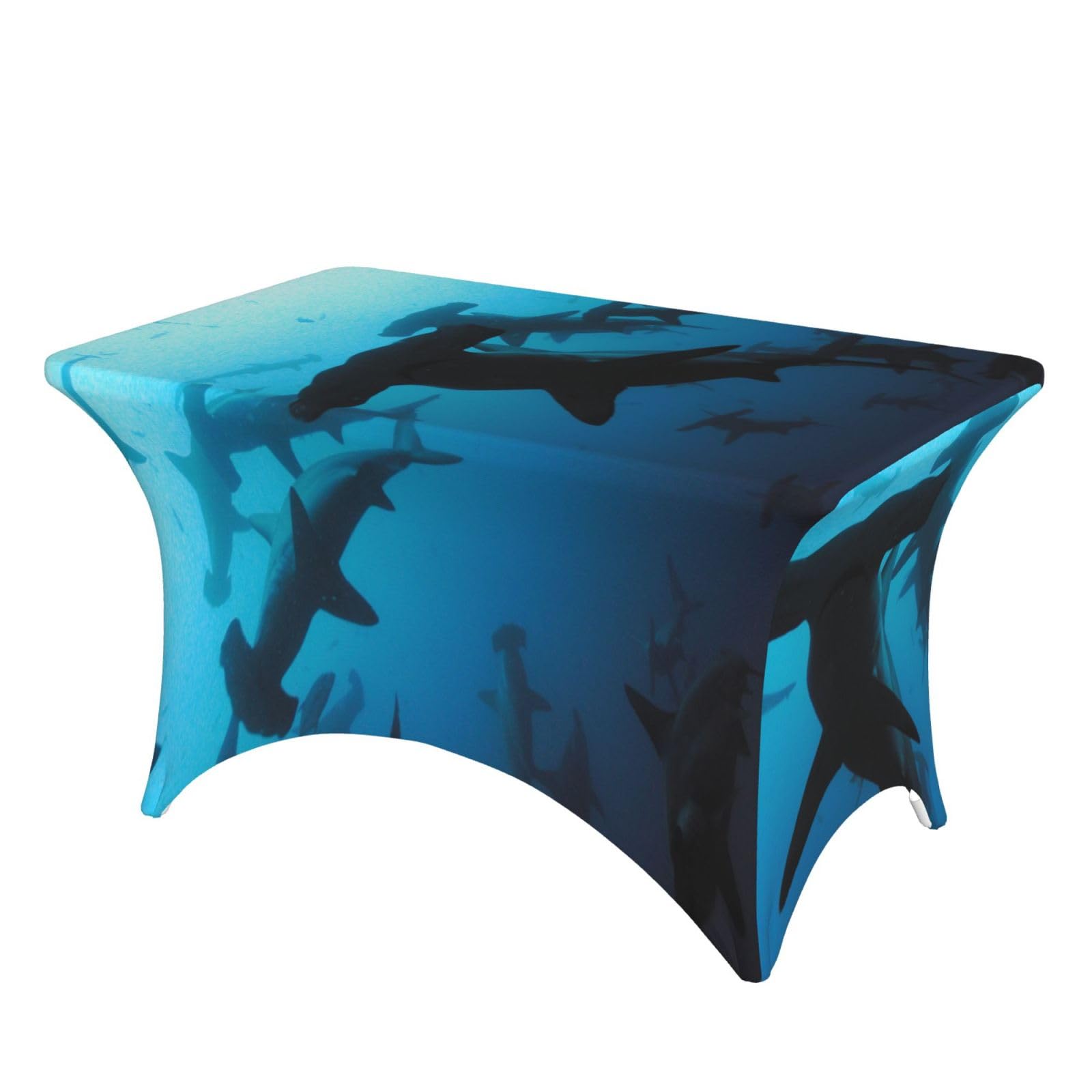 Dcehgew Hammerhead Sharks 4Ft Spandex Rectangular Table Cloth, Printed Fitted Elastic Tablecloths Washable Table Cover For Event, Wedding, Banquet & Party