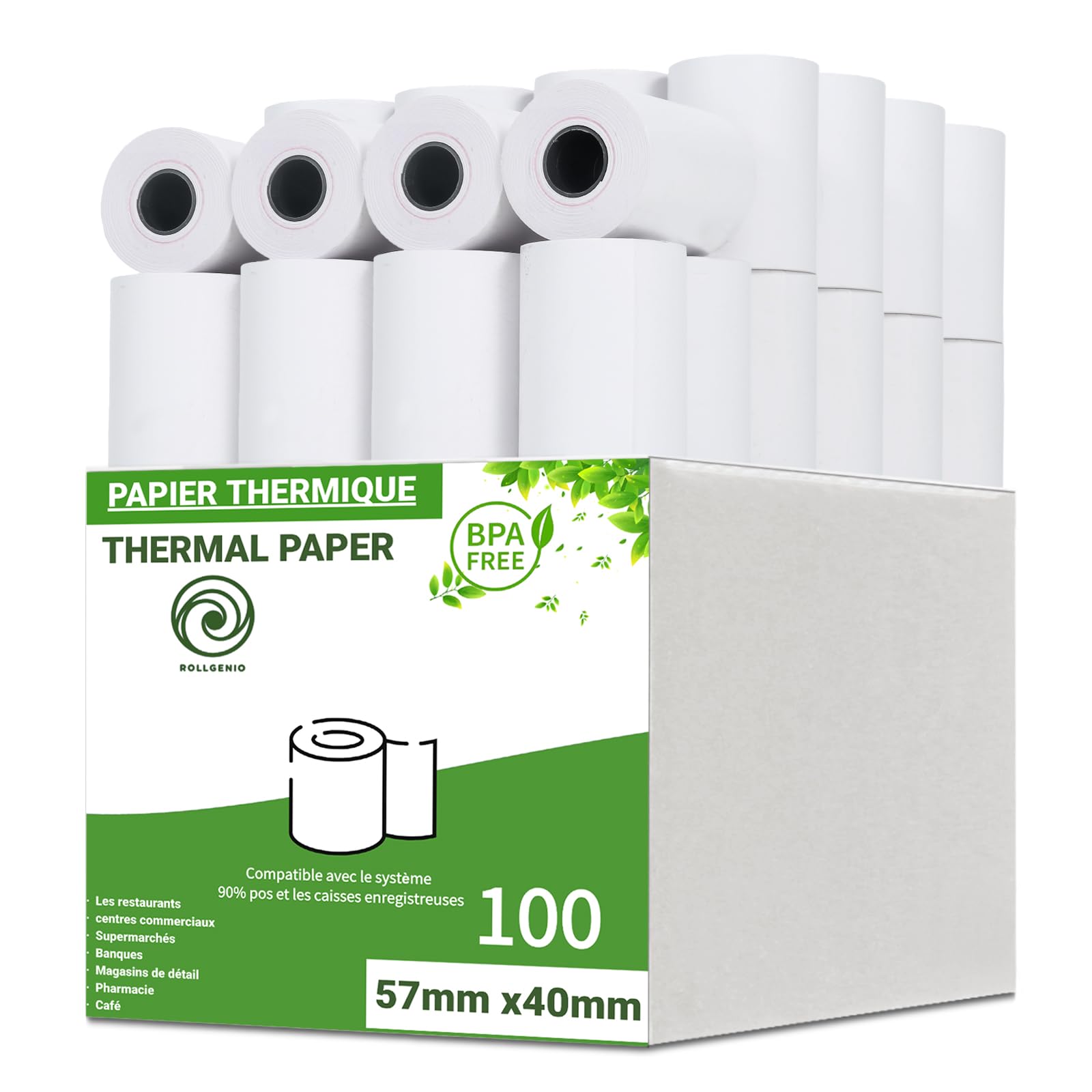 Rollgenio Rouleau tpe cb 57mm x 40mm x 12mm papier thermique sans BPA