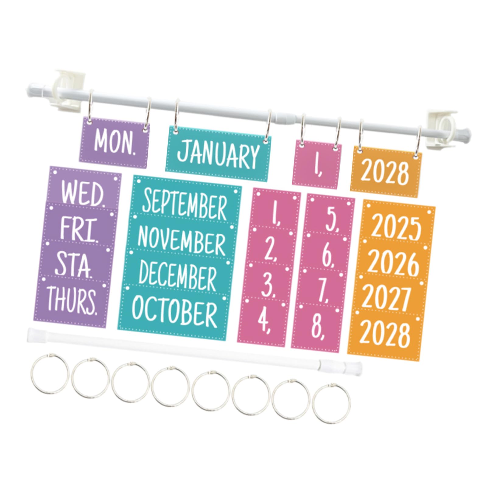Flipping Calendar for Classroom Calendar Bulletin Board Set with Holder 54 Date Cards and Adjustable Metal Binder Rings Bulletin Board Set