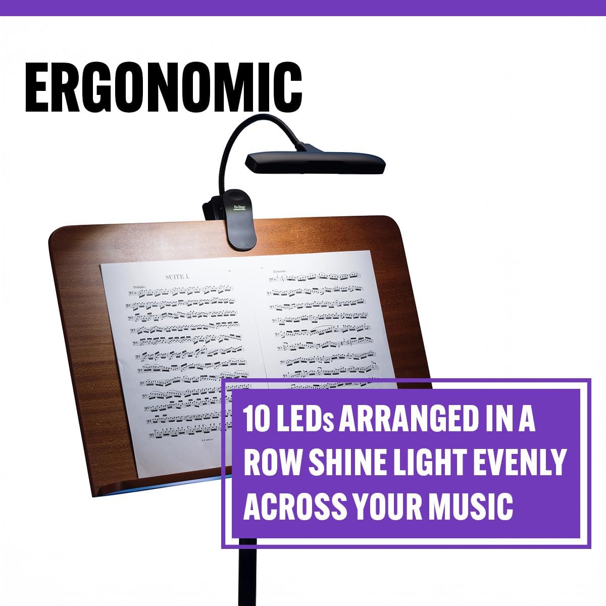 On-Stage LED510 Clip-On LED Orchestra Light (Sheet-Music-Stand Lighting, Tabletop Base, Adjustable Gooseneck, High- and Low-Intensity Modes, Portable Lamp, DJ, FOH, AC Adapter or Battery Powered)