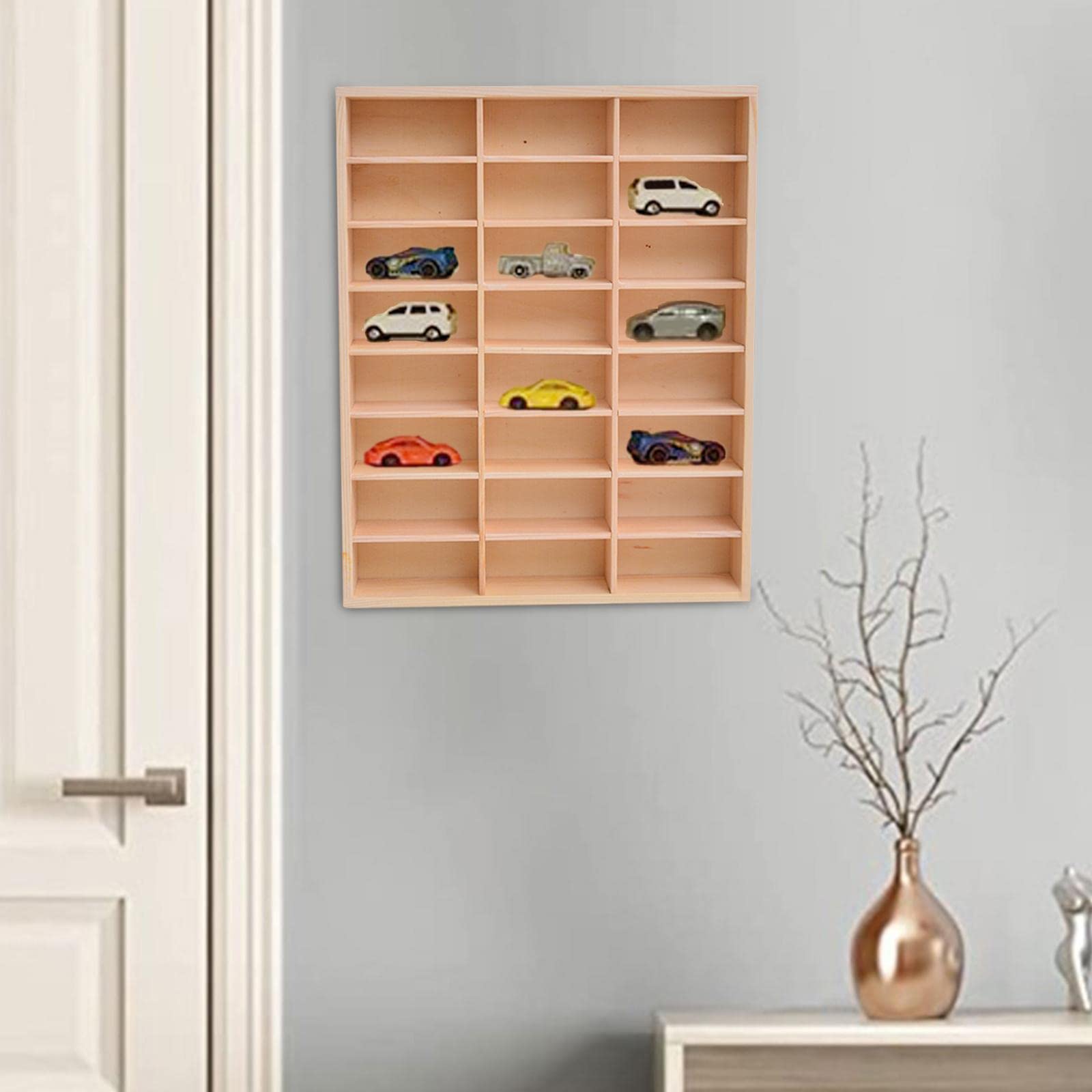 Estante Expositor Organizador Vitrina Soporte de Exhibición Estante Madera Decorativa Adecuado para Almacenar Y Exponer Figuras Muñecos Coches Hogar O, 24 cuadrícula, tal como se describe