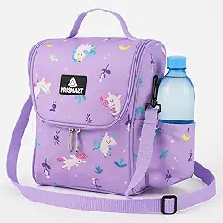 Bolsa Lancheira Térmica Infantil Menino e Menina Para Marmita Escolar Com Alça (Dinossauro e Unicórnio) (Lilás)