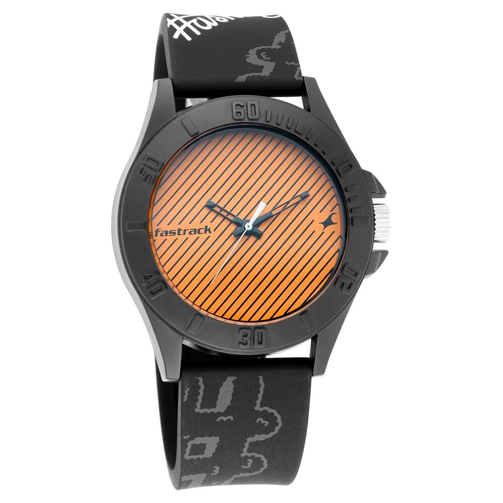 Hashtag Orange Dial Analog Unisex Watches 68013PP03, Black, strap
