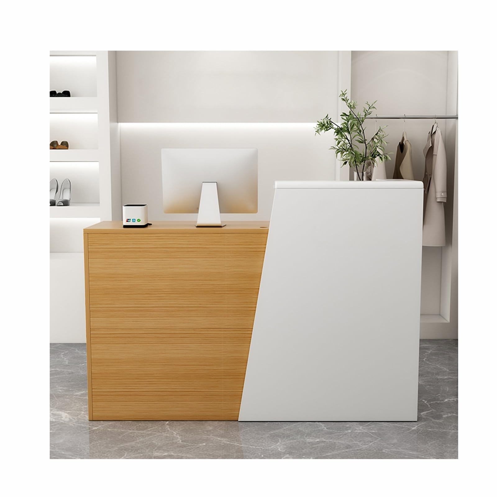 Dębowa recepcja detaliczna licznik do holów i salonów domowe biuro front blat 100 cm lewy design stylowe meble do recepcji