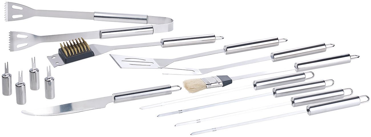 Rosenstein & Söhne Giardino e Giardinaggio Set 14 Pezzi Barbecue Utensili Acciaio Inossidabile Valigia Alluminio Spazzola Pulizia Grill