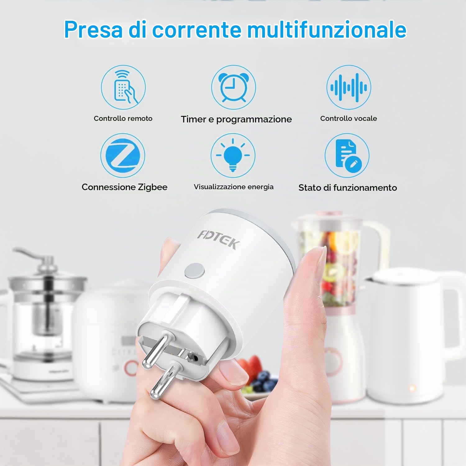 FDTEK ZigBee 3.0 Smart Power Plug 16A Smart Socket SmartLife Wireless App Presa per telecomando con modalità timer e misurazione della corrente, per Alexa e Google, 2PCS