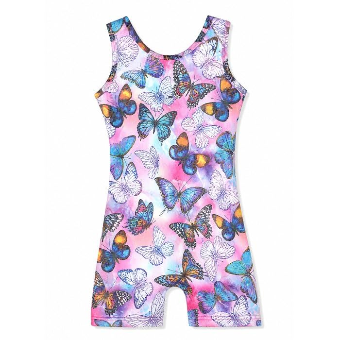 HOZIY Gymnastics Leotards for Girls with Shorts Toddlers Biketards Rainbow Unicorn Dinosaur Mermaid Leopard Flower Galaxy