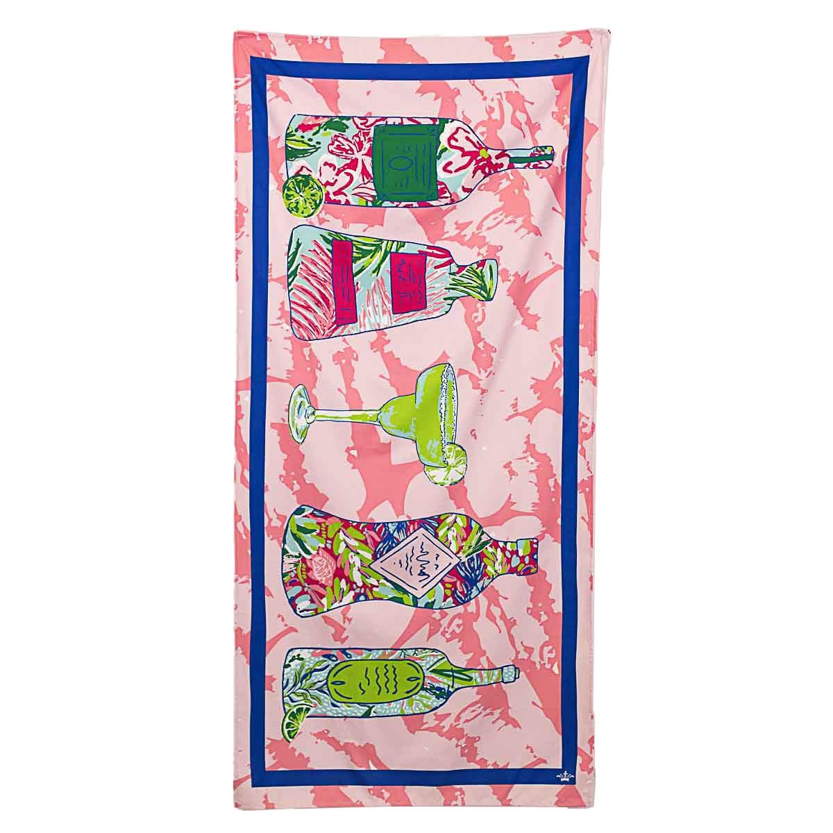 The Royal StandardMicrofiber Beach Towel 34x70, Tequila Sunrise in Pink/Lime/Lapis