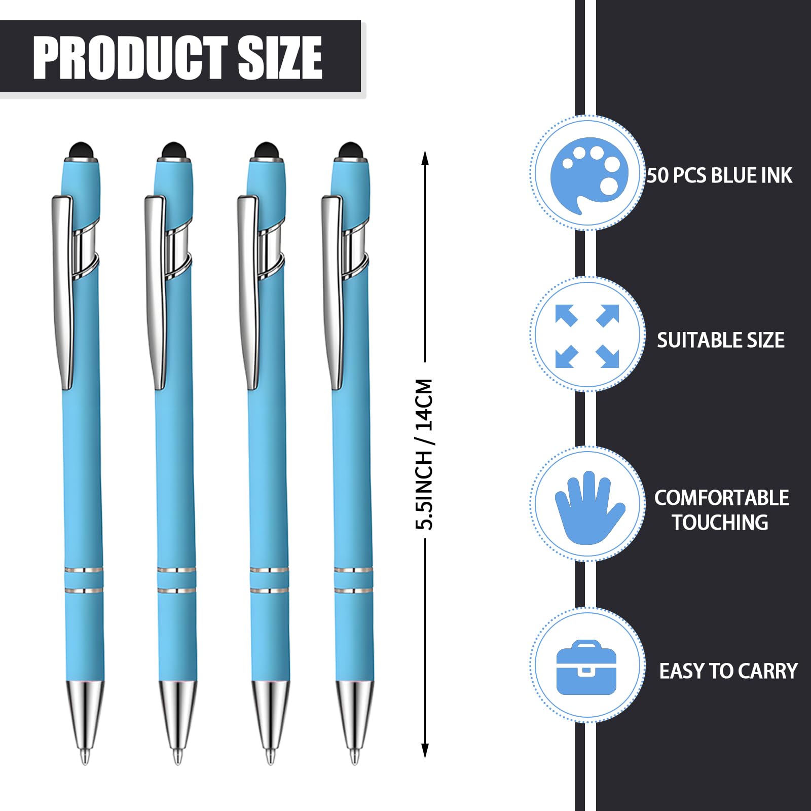 50 penne a sfera con inchiostro blu con stilo 2 in 1, penna a sfera per touch screen, penna di ringraziamento 2 in 1, regalo di ringraziamento per colleghi, colleghi, ufficio (azzurro)