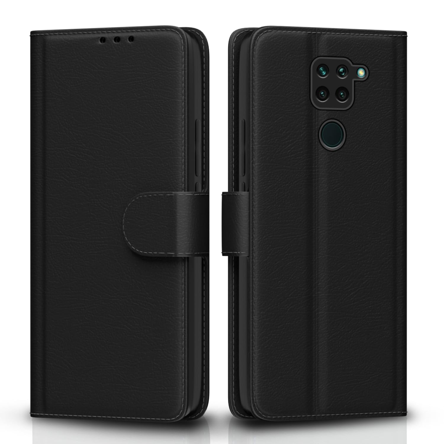 Pikkme Mi Redmi Note 9 Flip Case Leather Finish | Inside TPU with Card Pockets | Wallet Stand and Shock Proof | Magnetic Closing | Complete Protection Flip Cover for Mi Redmi Note 9 (Black)