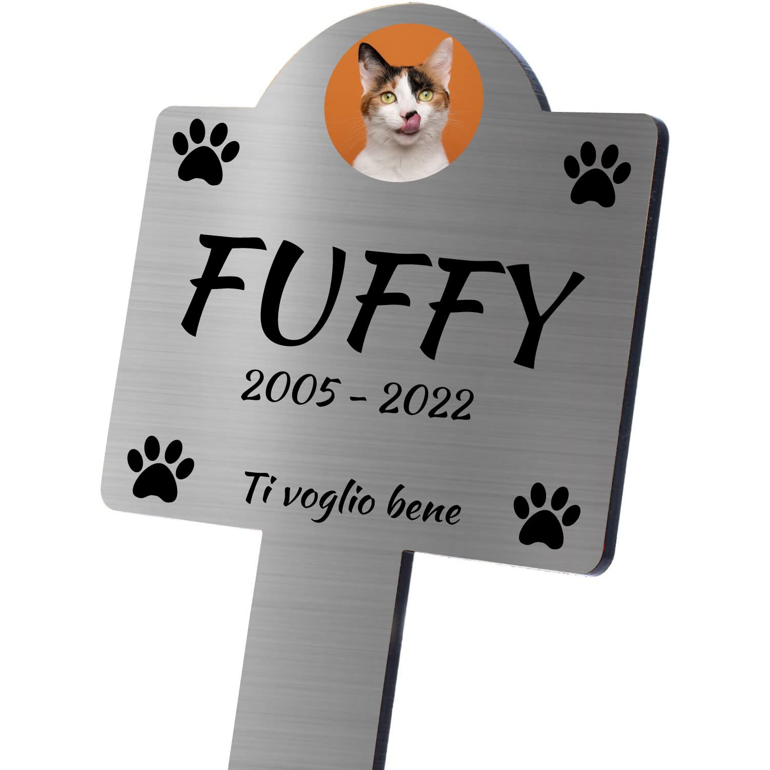 GFD Targhetta commemorativa da Giardino per Animali Domestici. Uso Esterno, Personalizzabile, Impermeabile. Mis 25x12 cm (Argento)