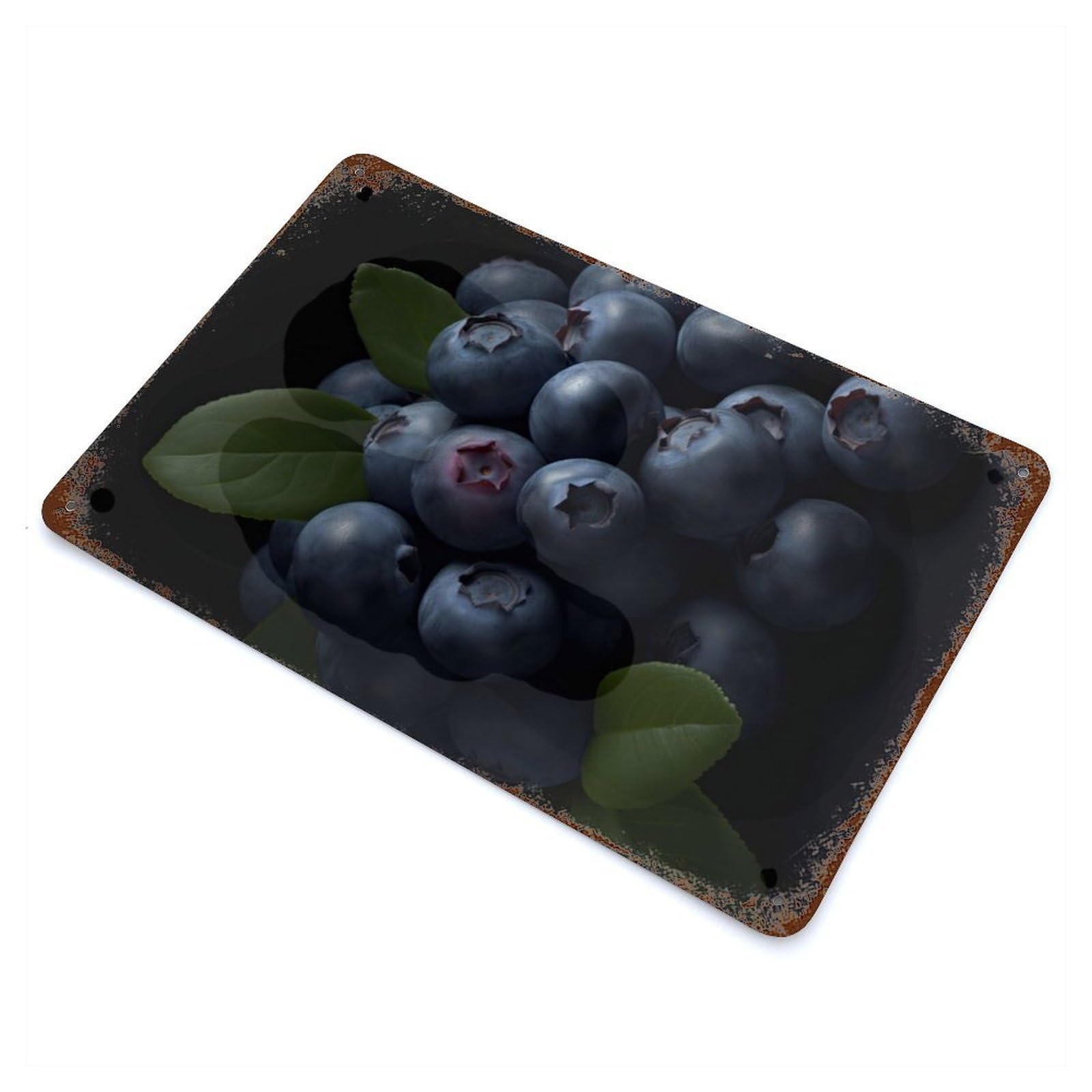 Blueberry Bush Aged Metal Wall Plaque 11.8"x7.9", Industrial Home Decor for Pub, Kitchen And Man Cave Decor