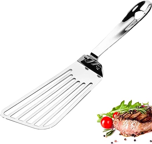 Miniatura 8 de KSENDALO Espátula metálica de acero inoxidable para pescado, huevos, panqueques, flexible, delgado pero resistente, utensilio de cocina con acabado