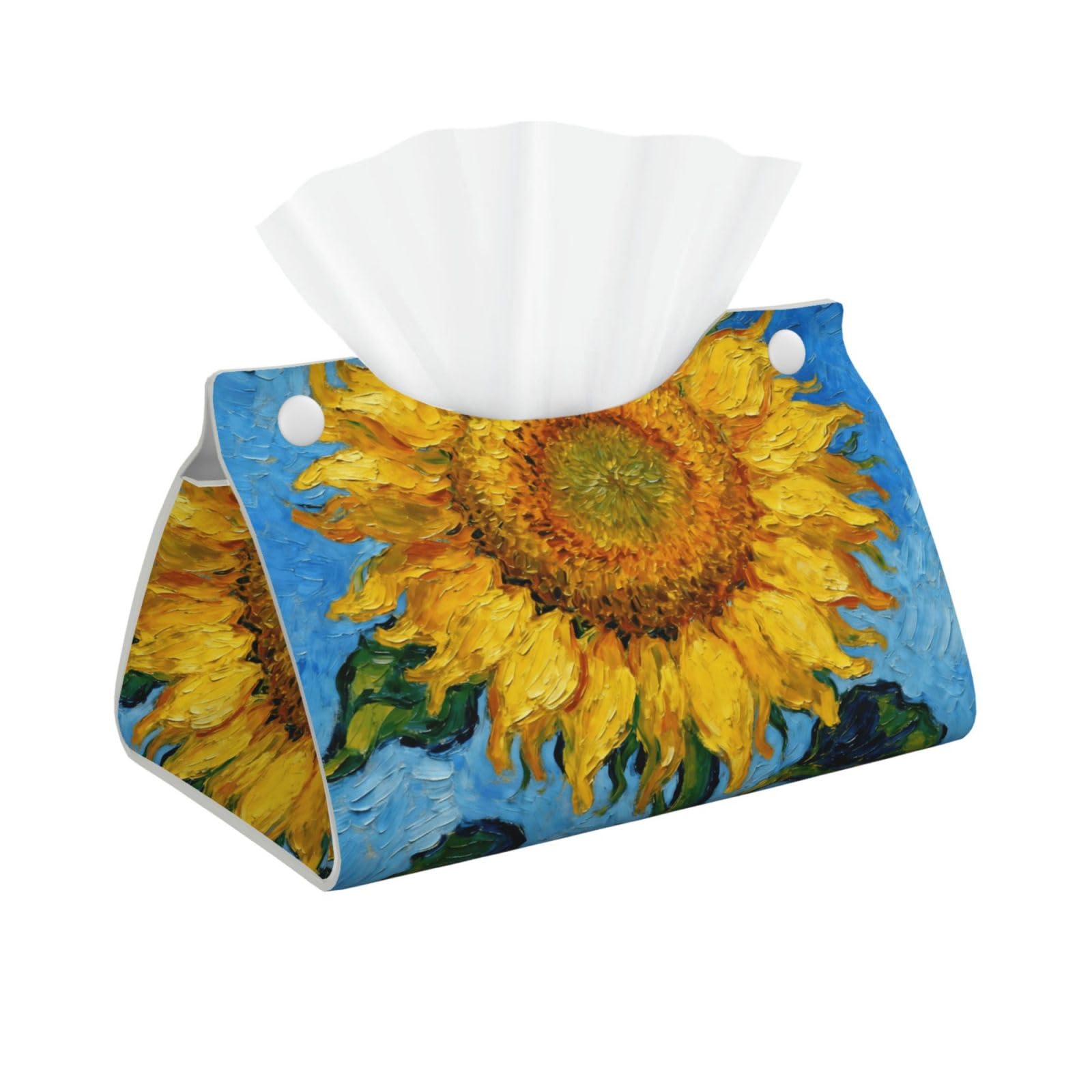 Sunflower Long Leather Tissue Box Cover-Waterproof PU Leather Tissue Holder for Bathroom, Decorative Rectangular Tissue Case