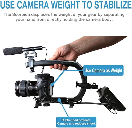 Miniatura 6 de Cam Caddie Scorpion EX - Kit de soporte de hombro con soporte de trípode/estabilizador de mano y soportes de accesorios para luces LED, micrófonos y