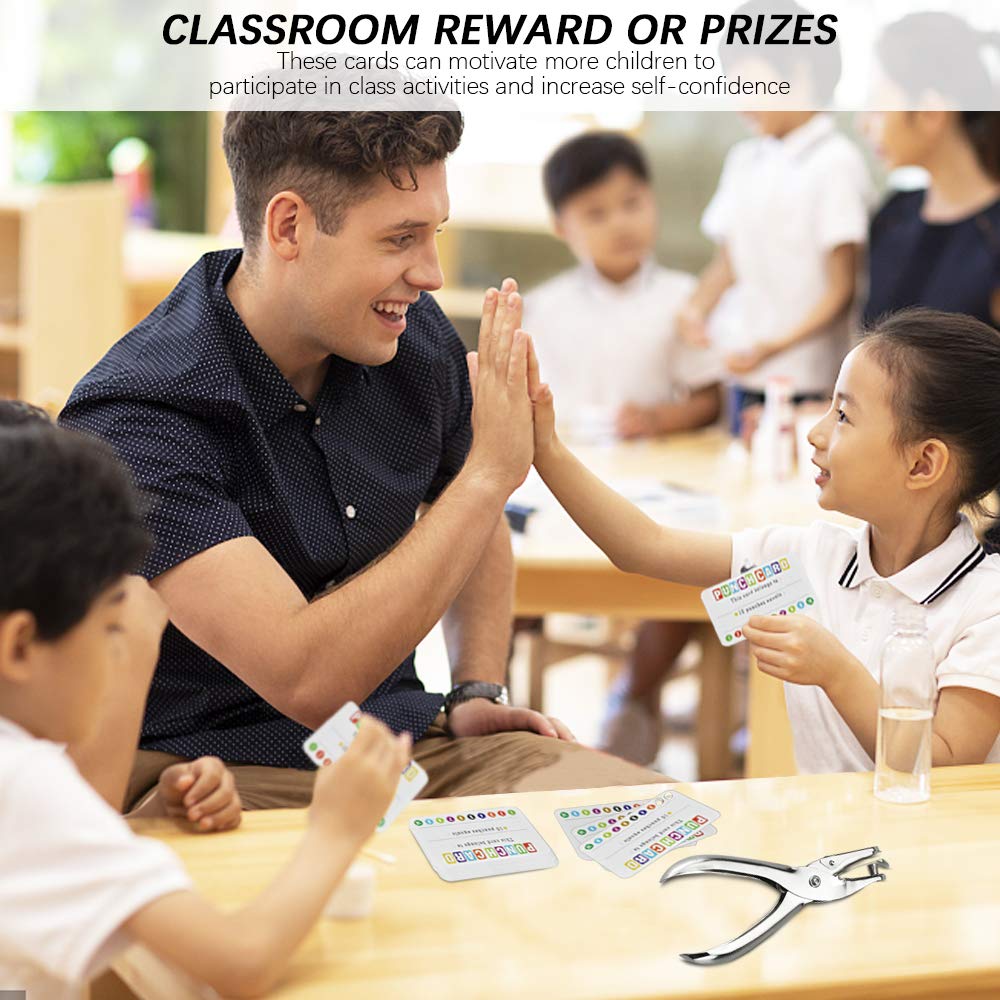KBNIAN 200 Cartes Perforées + Perforatrice - Cartes Récompense Enfant Fidélité Motivation École Bureau