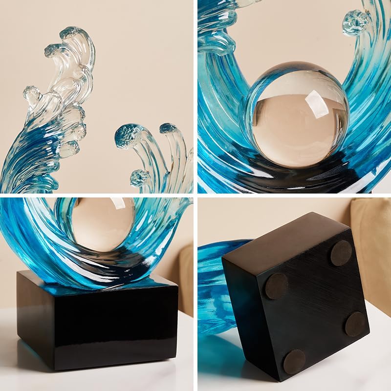 Modern Abstract Decorative Wave Statue, Blue Abstract Art Home Decor,Crystal Ball Art Wave Resin Sculpture, Office Desk Stand, Dining Table Center Decorative Aesthetics (A,Navy-Blue) - Image 7
