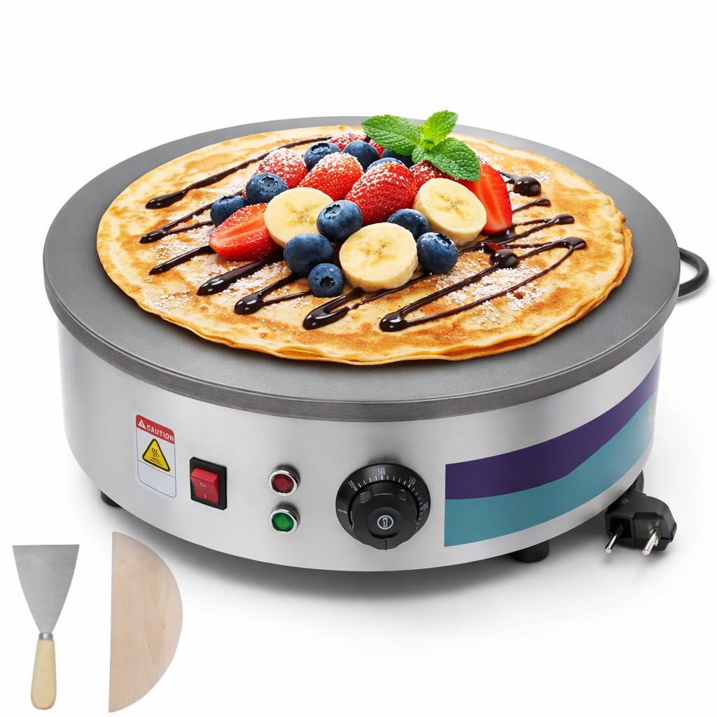 Appareil à crêpes - Plaque en fonte de 45 cm - 220 V - 3000 W - Avec spatule et spatule - Réglable de 50 à 300 °C - Pour restaurant, snack et maison