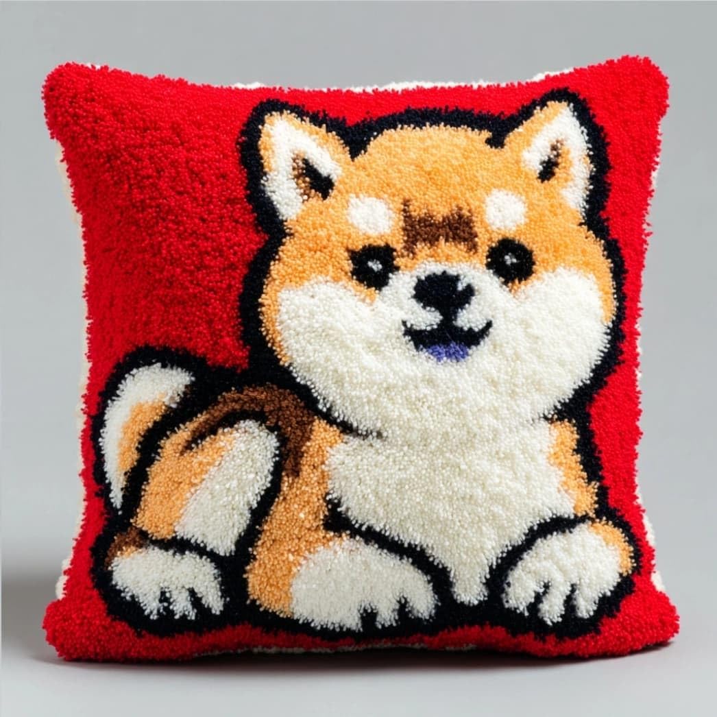 Taxpy C Diy Latch Hook Pillow Kit Shiba Inu 17X17 Inch