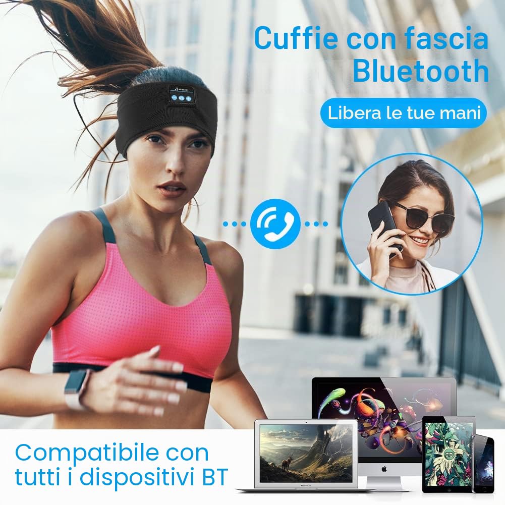 Flintronic Cuffie Bluetooth V5.0 per Dormire, Sport, Viaggi, Fascia Sportiva, Nero
