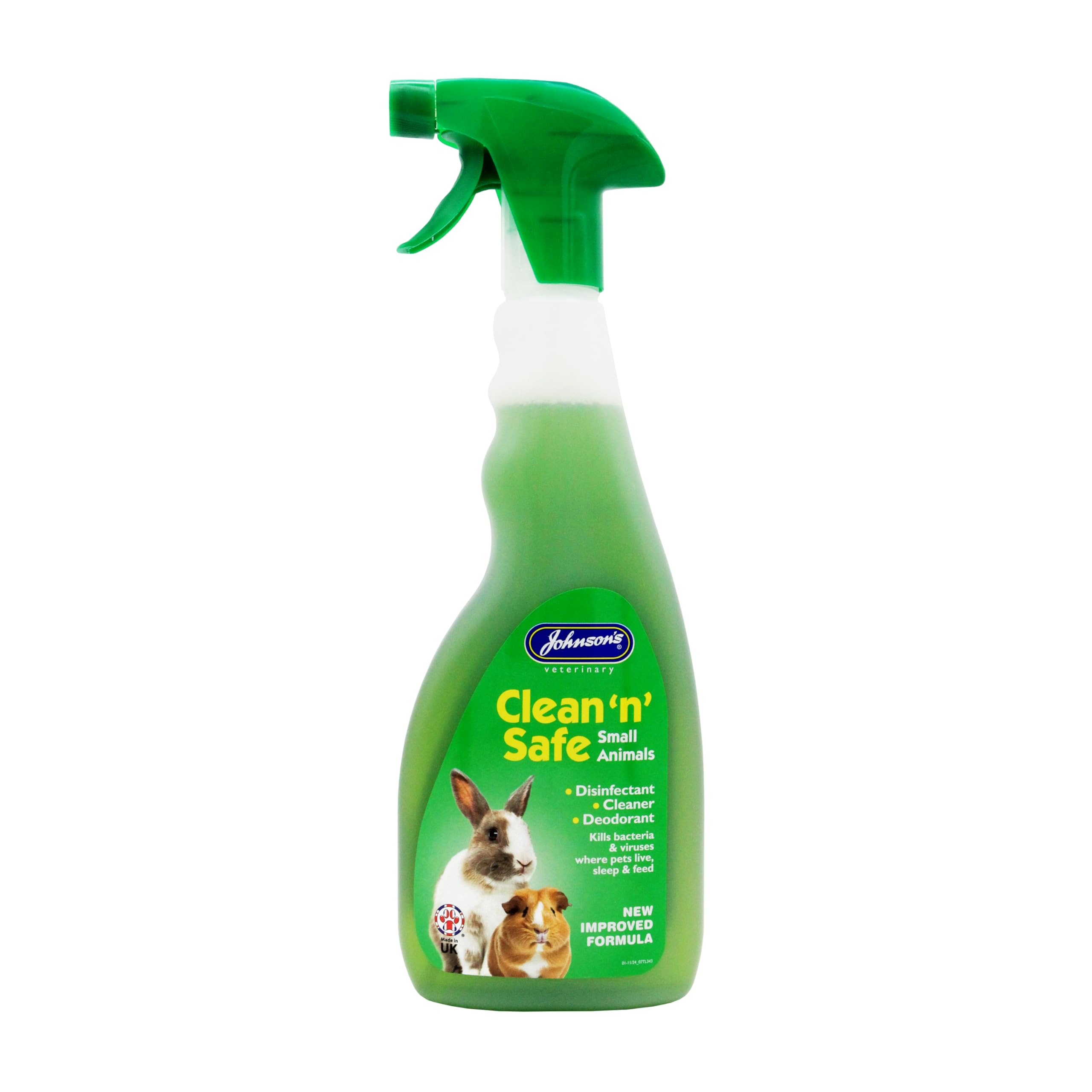 Johnsons Clean and Safe Small Animal Disinfectant Spray 500ml, Kills Bacteria and Viruses, Fresh Scent