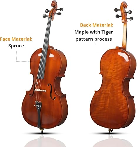 Miniatura 2 de Kit de violonchelo acústico 4/4 para adultos, principiantes, juego completo de violonchelo de tamaño completo con bolsa portátil, arco, colofonia