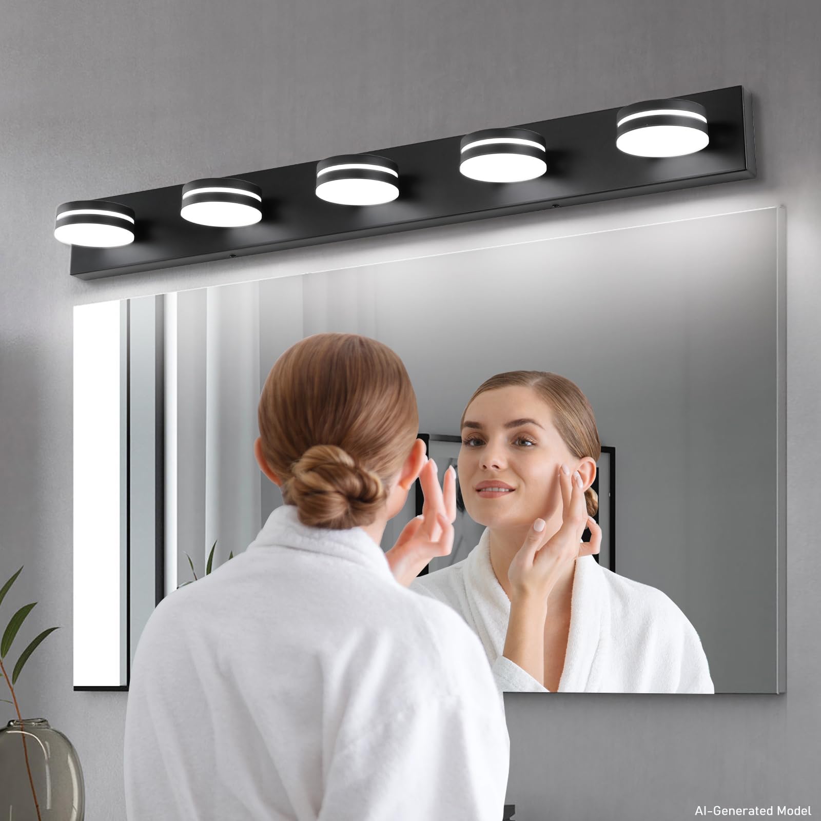 Moderne Badezimmer-Wandleuchte mit 5 Leuchten, 30 W LED, Schwarzlicht, über Spiegel, dimmbar, Wandleuchte mit drehbarem Kopf, Acryl-Schirme Bett-Weiß – stilvolle Badezimmerbeleuchtung